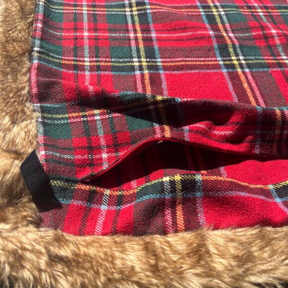Newport Plaid Flannel Fur Trim Pillow Covers Set of 2 | 19x19 Red Cabin Holiday - Picture 8 of 16